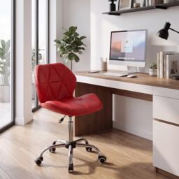 Vida Designs Geo Office Computer Chair, Red, Gaming Secretary Adjustable Swivel Legs Lift Chrome Pu Faux-Leather (UKFR Certified)