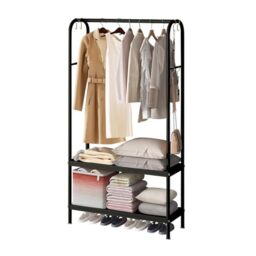 Zstar Metal Clothes Rack for Hanging Clothes, Freestanding Clothes Rack with 2-Tier Shelves, 6 Hooks, Coat Stand for Shop, Bedroom, Dressing Room, 80 x 33 x 172 cm, Black