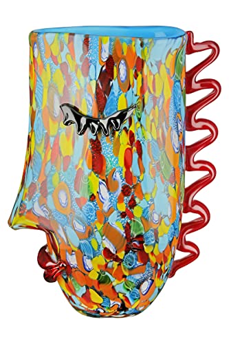 GILDE GLAS art Froozen Design Vase - Face - Coloured Glass - Mouth-Blown - Height 30 cm