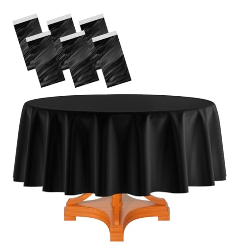 HEIPINIUYE 6 Pack Black Round Tablecloth 84 Inch Round Plastic Table Cloth Waterproof Disposable Round Table Cover for Party Birthday Camping Picnic Baby Shower