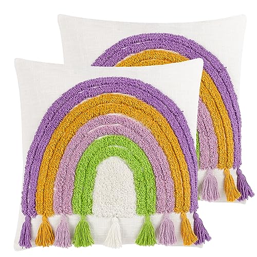 furn. Heya Home Rainbow Tassels Feather Filled Cushions Twin Pack, Multicolour, 45 x 45cm