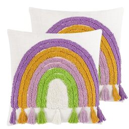 furn. Heya Home Rainbow Tassels Feather Filled Cushions Twin Pack, Multicolour, 45 x 45cm