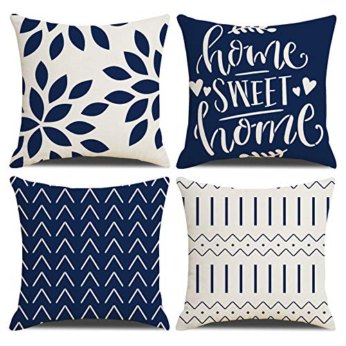 Homefeelzydys Cushion Covers,Cushion Covers 50 x 50 set of 4 Navy Blue Square Throw Pillow Case cushion covers 20x20 4Pack For Outdoor Patio Garden Blench Living Room Sofa Farmhouse Decor