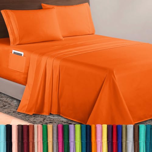 Elegant Comfort Luxurious 1500 Premium Hotel Quality Microfiber 4-Piece Sheet Set, 18-24 Inches Deep - Extra Deep Pocket Sheets - Ultra Soft 4PC Deep Pocket Sheets, California King, Orange