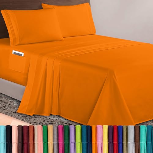 Elegant Comfort Luxurious 1500 Premium Hotel Quality Microfiber 4-Piece Sheet Set, 18-24 Inches Deep - Extra Deep Pocket Sheets - Ultra Soft 4PC Deep Pocket Sheets, California King, Orange