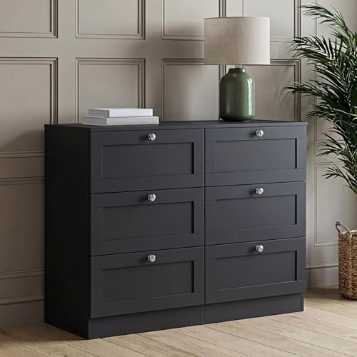 Vida Designs Altino 6 Drawer Chest of Drawers - Black - H 76.5 x W 100 x D 36 cm - Wide Bedroom Storage Unit - Easy Assembly - Clothes Storage Cabinet - Modern Shaker Style Hallway or Guest Room