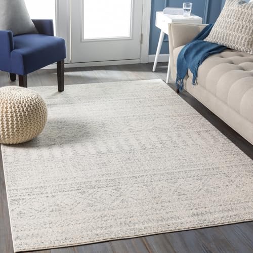 Livabliss Nuoro Geometric Rug - Scandi Area Rugs Living Room 120x170 cm, Dining, Kitchen - Neutral, Abstract Patterned Rugs, Boho Style, Easy Care Pile - Large Rug, Grey and White