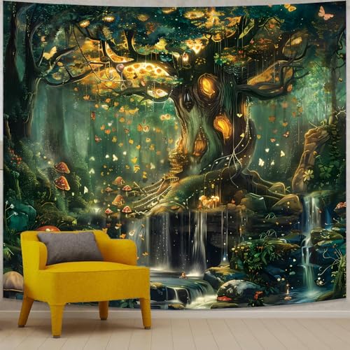 "Apdidl Forest Tapestry for Bedroom, Large Green Fairy Wall Tapestries Decor - Nature Tree of Life Wall Hanging, Extra Big Fantasy Mystical Landscape Backdrop for Living Room Camping Classroom (51""X60"")"