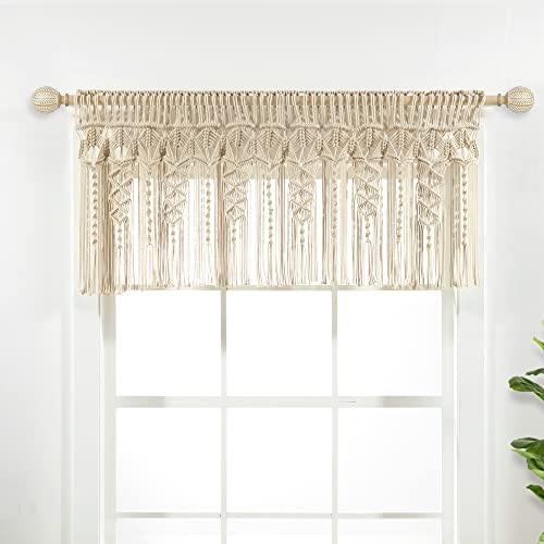 "Lush Decor Boho Macrame Textured Cotton Valance/Kitchen Curtain/Wall Décor, 20"" L x 50"" W, Neutral"