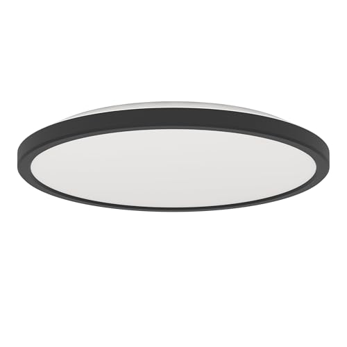 Eglo LED Ceiling Light Fitting Rovito, Round Ceiling lamp, Bathroom Lighting, Flush luminaire Made of Plastic in Black and White, Warm White-Cold White, IP44, Ø 30 cm