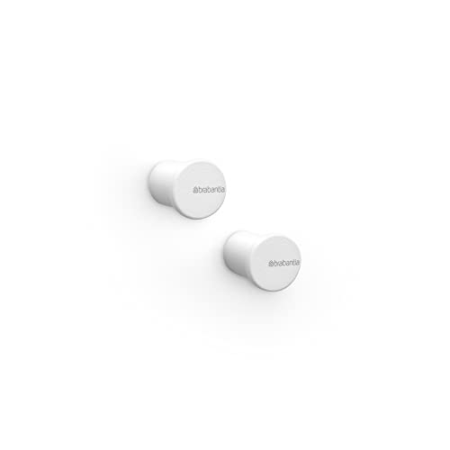 Brabantia - Mindset Towel Hooks - Ideal for Bathroom, Toilet or Kitchen - Holds Up to 2 kg - Corrosion Resistant - Fixing Materials Included - Set of 2 - Fresh White - 2.1 x 2.3 x 2.1 cm