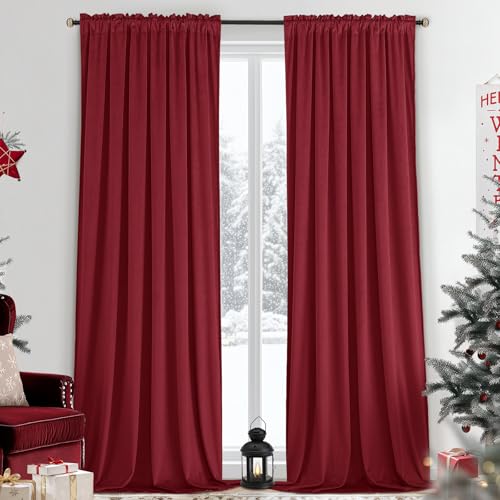 Yakamok Burgundy Red Room Darkening Velvet Curtains 84 Inch Living Room - Luxury soft velvet, 2 panels 52x84 inch,bedroom study, window drapes rod pocket,light blocking,Thermal Insulated