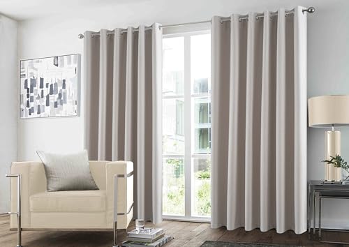 GC GAVENO CAVAILIA Thermal Blackout Curtains 66x90 Inch Drop - Insulated Curtains Eyelet Drapes for Bedroom & Living Room - Ring Top Noise-Reducing, Sun-Blocking 2 Panels Linen Curtains, Natural
