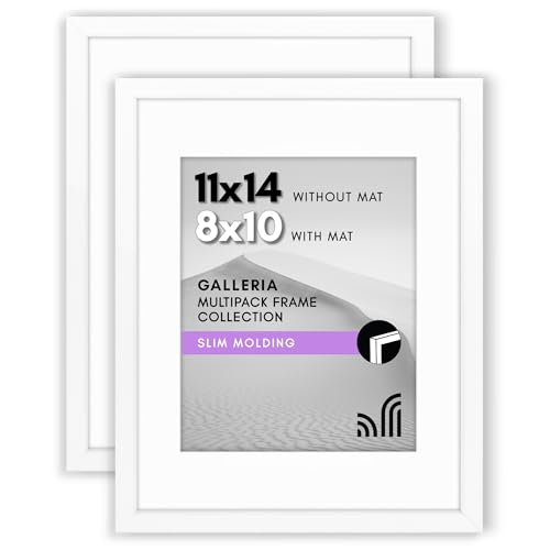 Americanflat 11x14 Picture Frame in White, 2 Pack - Use as 8x10 Picture Frame with Mat - Includes Sawtooth Hanging Hardware For Horizontal or Vertical Display