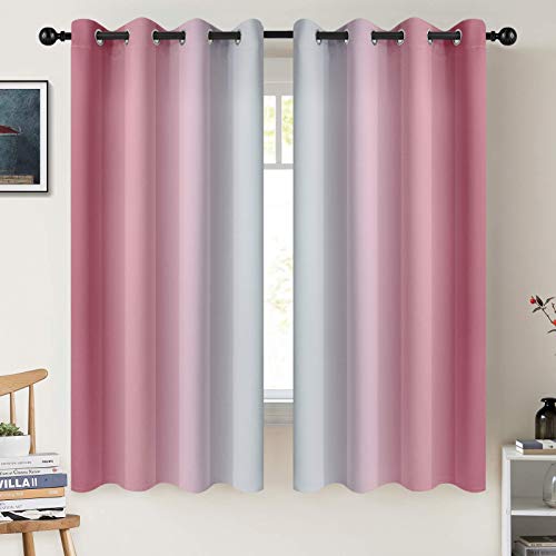COSVIYA Grommet Ombre Room Darkening Curtains 63 inch Length, Pink and Greyish White Light Gradient Drapes Blocking Insulated Thermal Window Curtains for Bedroom/Living Room,2 Panels,52x63 inches