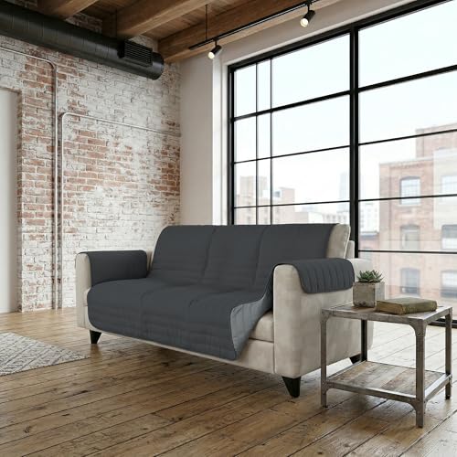 Italian Bed Linen TRENDY Microfibre Two-Tone Sofa Cover, Light Grey/Dark Grey, 3 Seater