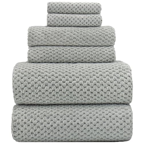 YTYC Towels, 39x78 Inch Oversized Bath Sheets for Adults Luxury Extra Large Bath Towels Sets of 6 Super Soft Shower Towels for Bathroom Microfiber 80% Polyester (Grey,6 Piece)