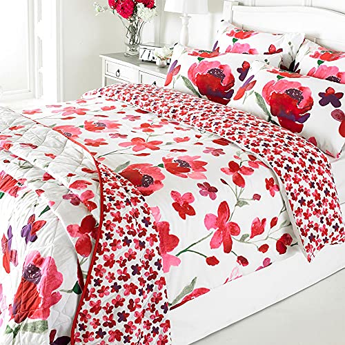 Linens Limited Verve Floral Print Reversible Duvet Cover Set, Crimson, King