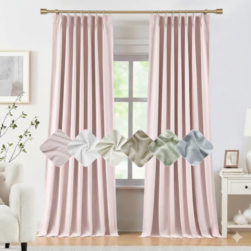 "Kayne Studio Soft Pink Pinch Pleated Full Blackout Curtains, Linen Blend Room Darkening Thermal Insulated Soundproof Drapes, 84 Inch Back Tab Window Curtains for Living Room Bedroom (2 Panels,40""x84"")"