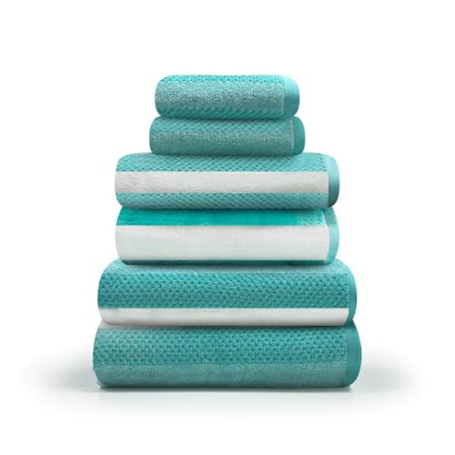 GC GAVENO CAVAILIA Bath Towel Set (70x120 cm) - 100% Ring Spun Cotton Striped Bath Towels 2 Pack - Water Absorbent & Quick Dry Bathroom Towels - Soft Hotel Quality Large Towel -Aqua