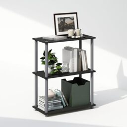 Furinno TURN-N-TUBE Book Shelf, 3-Tier Bookshelf, Bookcase with Multipurpose Compact Display Rack, 29.46 x 59.94 x 75.18 cm, for Living Room, Bedroom, Home Office, Black/Grey