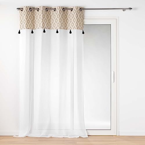 Douceur d'Intérieur, Oricia Voile Curtain with Eyelets (140 x 240 cm) Sandblasted with Printed Top