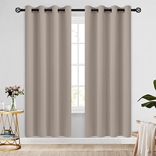 COSVIYA Grommet Blackout Room Darkening Natural Curtains 72 inch Length 2 Panels Set,Thick Polyester Light Blocking Insulated Thermal Window Curtain Drapes for Bedroom/Living Room,52x72 inches