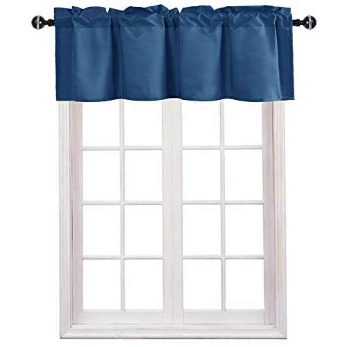 JIUZHEN Valance Curtains for Kitchen/Living Room/Basement/Bathroom Window, Thermal Insulated Short Rod Pocket Curtain Panels, Royal Blue, 42 x 12 Inches, 1 Panel