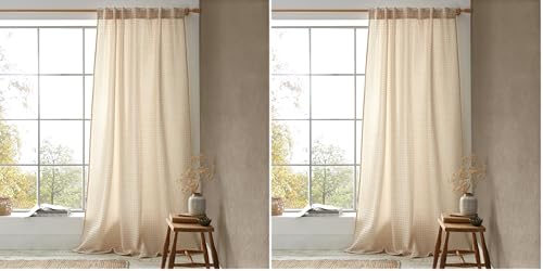 Pineapple Elephant Muscat Waffle 140x183cm Slot Top Voile Curtain Panel Natural (Pack of 2)