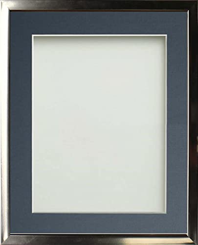 Frame Company Drayton Range Chrome Effect Photo Frame with Blue Mount, A3 for image size A4