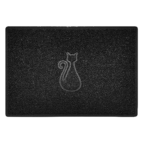 Nicoman CAT Embossed Shape Door Mat Dirt-Trapper Washable Barrier Doormat-(Use Indoor or Sheltered Outdoor)-(90x60cm/3x2ft,Large) Black