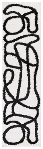 Safavieh Boho Rug for Living Room, Dining Room, Bedroom - Norway Shag Collection, High Pile, in Ivory and Black, 66 X 244 cm