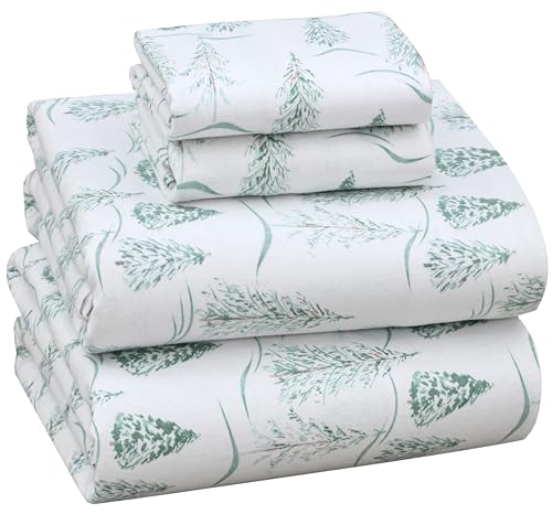 RUVANTI Flannel Sheets Full Size - 100% Cotton Double Brushed Bed Sheets Set, Deep Pockets 16 Inches, All Seasons Breathable & Extra Soft Full Sheets, Warm & Cozy, 4 Piece, Alpine Serenity