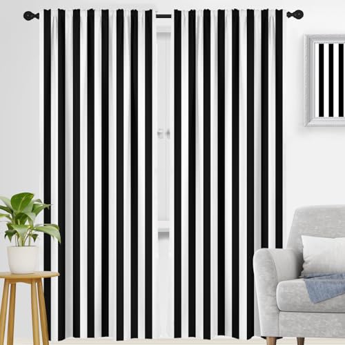 "zokyer Black and White Window Curtain Long Striped Simple Farmhouse Modern Retro Art Maximalist Mens Boys Goth Thermal Insulated Blackout Grommets 42"" W x 84"" L for Bedroom Living Room 2 Panels Drapes"