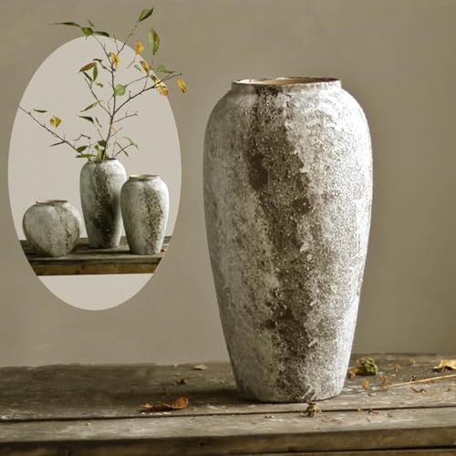 Denique Rustic Ceramic Tall Floor Vase - Farmhouse Decor, Large Terracotta Vase for Living Room Entryway Table Centerpiece (35cm)