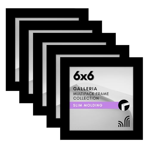 Americanflat 6x6 Picture Frame with Polished Plexiglass - Set of 5 - Galleria Collection - Gallery Wall Frame Set for Tabletop and Wall Display - Black