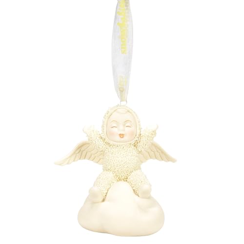 Department 56 Snowbabies Angel on a Cloud Playing Glowing Hanging Ornament, 2.99 Inch, Multicolor