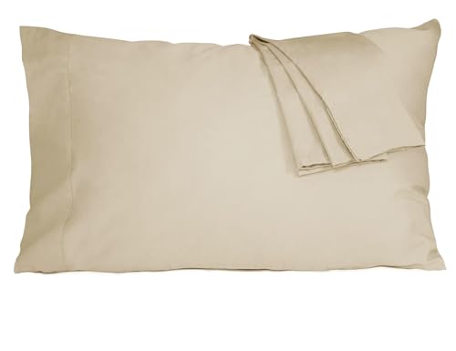 HOMTEC Pillow Cases, Standard Queen Size Cotton Percale Weave Pillowcases, Pre-Shrunk Breathable and Hypoallergenic Pillowcases, Set of 2 (2 Piece Standard/Queen 20 Inch x 30 Inch, Sandshell)