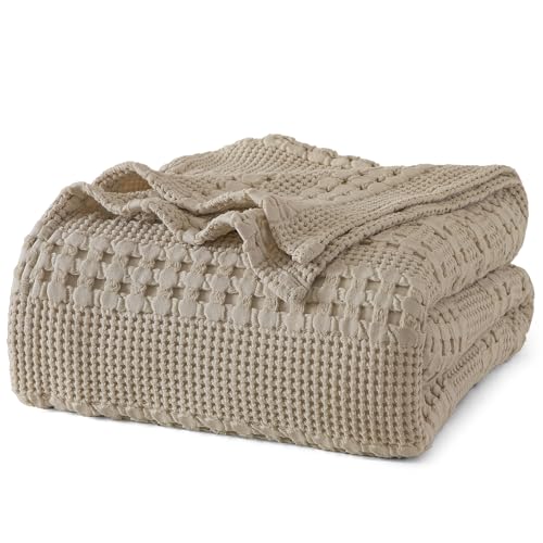 "PHF 100% Cotton Waffle Weave Blanket Twin Size for Bed, Soft Lightweight & Breathable, All-Season Comfort, Luxury Aesthetic Christmas Blanket for Home Decor, 66""x90"", Taupe"