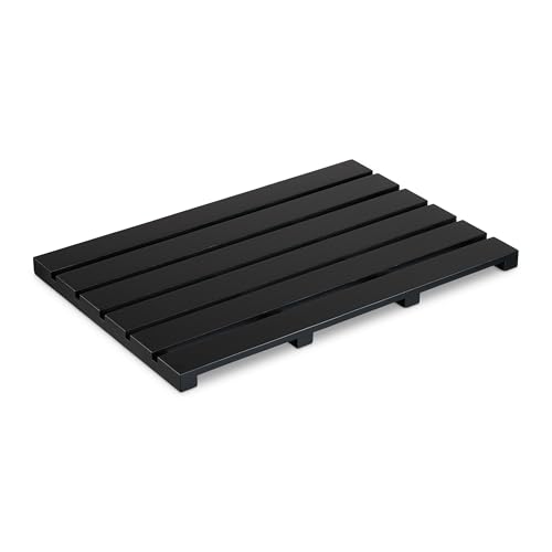 Relaxdays Bamboo Bath Mat, Non-slip, Shower, Sauna, against Cold Floors, Indoor & Outdoor, HWD: 3.5 x 54 x 36 cm, Black