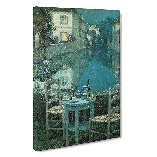 Small Table In Evening Dusk By Henri Le Sidaner Canvas Print - Gallery Wrapped 30mm Frame Wall Art - 30x20 inches - Ready to Hang - Classic Picture - Living Room Bedroom Lounge Office
