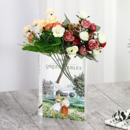 PORPAN Acrylic Book Shaped Vase for Flowers, Book Flower Vase, Small Clear Vases for Home/Living Room/Bookshelf/Bedroom/Office Decor Aesthetic, Book Lovers Gifts(Anne)