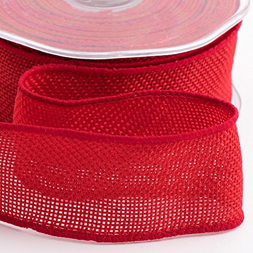 Italian Options Country Hessian Ribbon with Wired Edge, Natural Hessian Fabric Ribbons for Gift Wrapping, Bows, Wreaths, Wedding, Flowers, Florist, Burlap, Jute Ribbon, 38 mm x 10 Metre Roll, Red