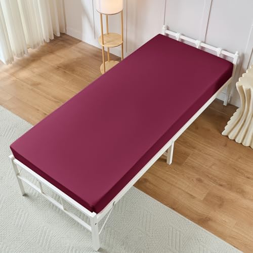 VACVELT Cot Fitted Sheet, 31 x 75 Inch Burgundy Cot Sheets, Ultra Soft and Breathable Microfiber Bed Cover Snug Fit for Narrow Twin/RV Bunk/Camper Bunk/Guest Beds/Trifold Mattress