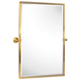 TEHOME 28.5 x 36 Brushed Gold Metal Framed Pivot Rectangle Bathroom Mirror in Stainless Steel Tilting Beveled Vanity Mirrors for Wall