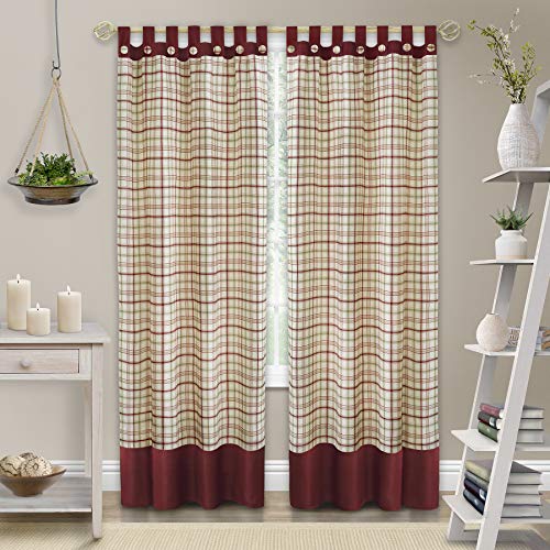 Achim Home Furnishings Tattersall Button Tap Top Panel 52x84 - Burgundy
