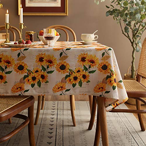 Joyfol Day Sunflower Tablecloth,Orange Floral Table Cloth for Rectangle Tables,Waterproof Resistant Flower Table Cover for Kitchen Dining Room (60 X 120 INCH)