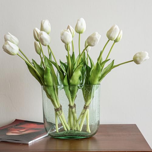 DUYONE 15pcs Artificial Tulips Flowers, Real Touch Latex Bouquet, Fake Tulips for Office Wedding Party Home Kitchen Garden Decoration
