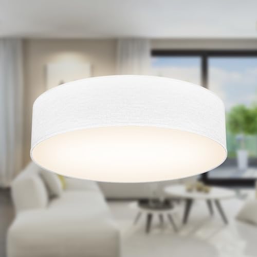 B.K.Licht - Ceiling Light with Fabric Light Shade, Flush Mount Light Fitting, 2 E27 Sockets, max. 40 watt Bulb, Livingroom, Bedroom Ceiling Lights, Hallway Lighting, Soft Light Lamp, 38x10 cm, White