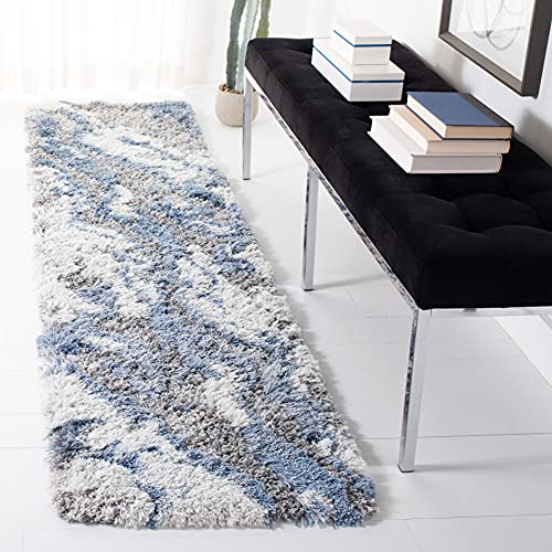 SAFAVIEH Shag Rug for Living Room, Dining Room, Bedroom - Horizon Shag Collection, Short Pile, in Grey and Blue, 61 X 213 cm